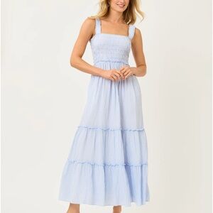 Lilly Pulitzer, Hadly Smocked Maxi Dress in Jacaranda Blue Oxford Stripe,size: M